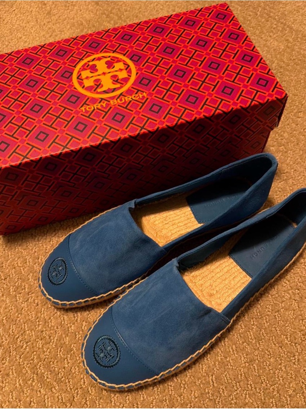 Tory Burch Navy Blue Suede Espadrille Slip-On